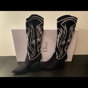 Christian Dior Jacquard Knit Mid Calf Knee- Boots